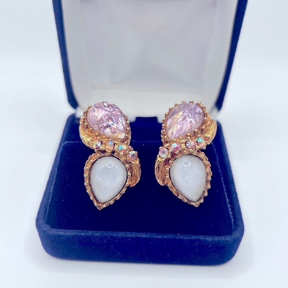 Vintage Opal, Gold and Purple iridescent Earrings​​​​​​​​​
